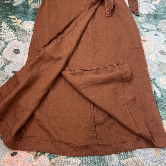 MNG Mango Midi Skirt Linen wrap Large Brown  Curved Tie Front Pencil Minimal L - Picture 12 of 16